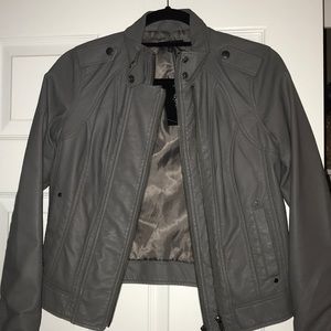 Francesca’s grey vegan leather jacket